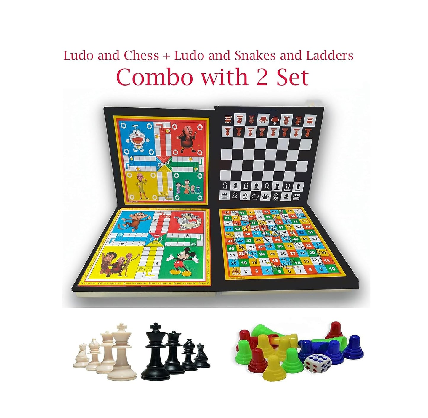 3-in-1 Wooden Board Game Set – Ludo, Chess & Snake & Ladders
