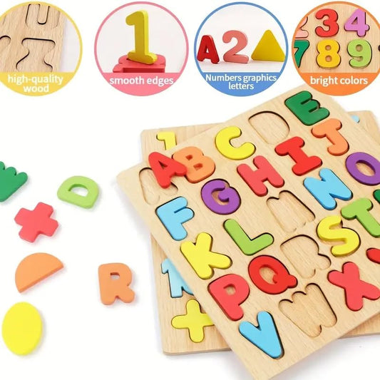 Wooden 3D Puzzle Board Set – Alphabets, Numbers & Shapes (Pack of 3)