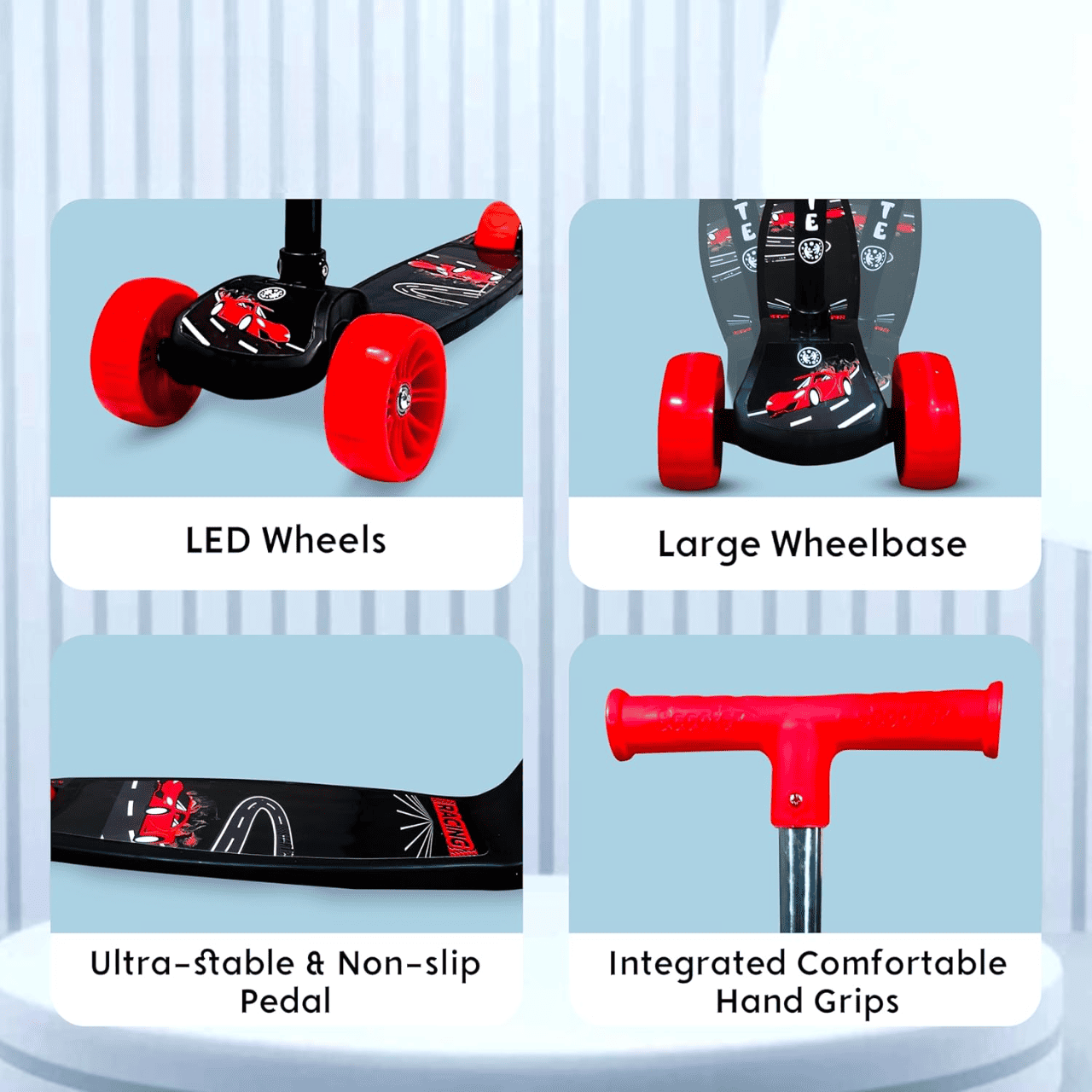 Cruiser 3-Wheel Kick Scooter for Kids (Black)