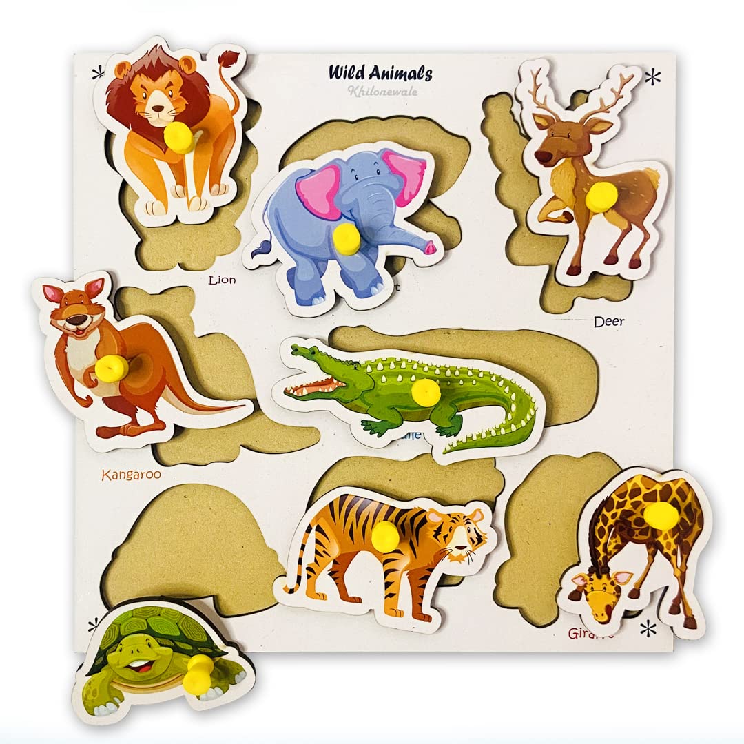 Wooden Knob Puzzle Board Set – Animals, Fruits, Vegetables & Transport (Set of 4)