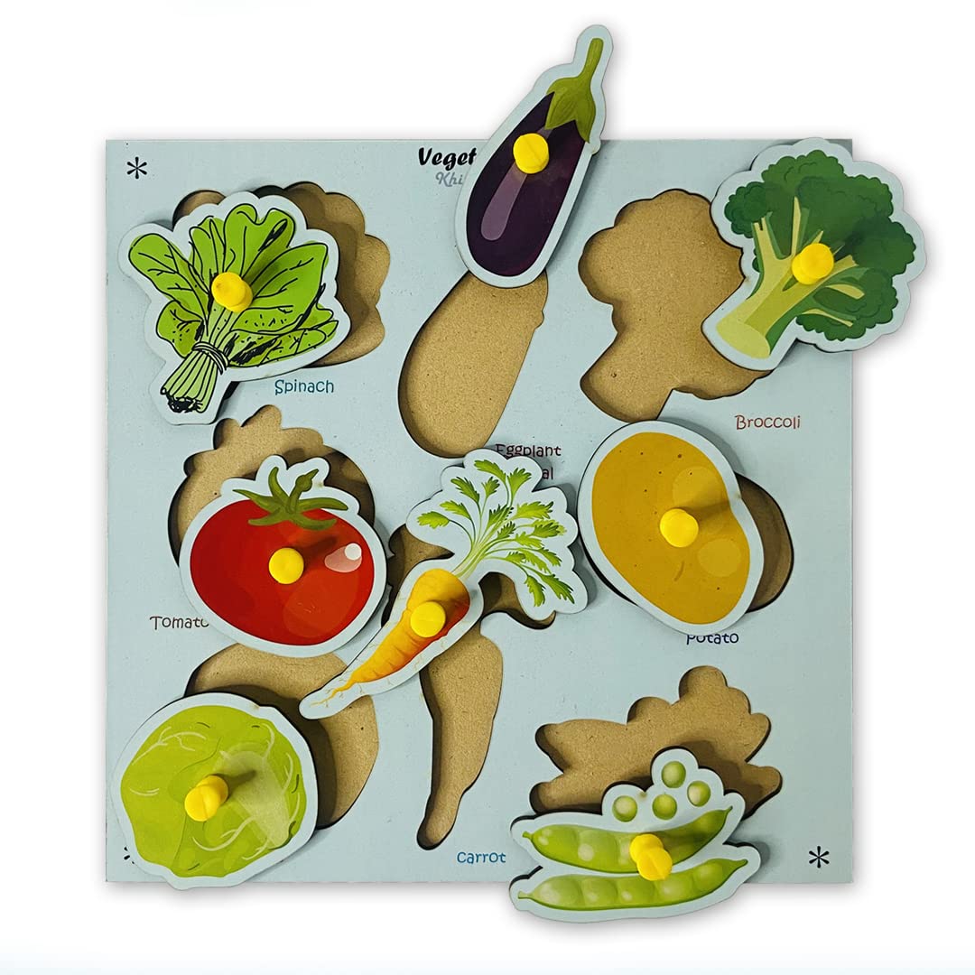 Wooden Knob Puzzle Board Set – Animals, Fruits, Vegetables & Transport (Set of 4)