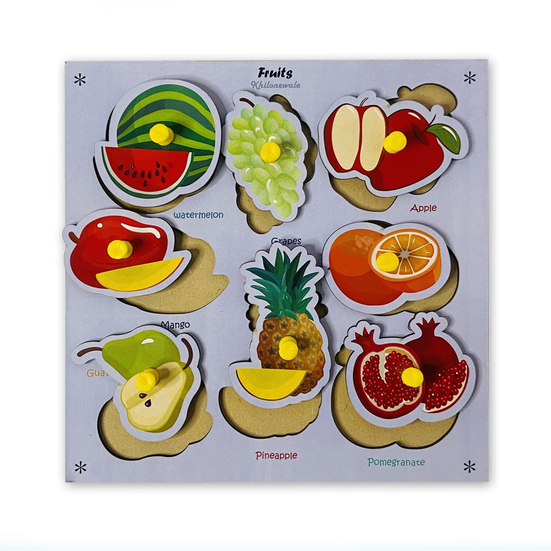 Wooden Knob Puzzle Board Set – Animals, Fruits, Vegetables & Transport (Set of 4)