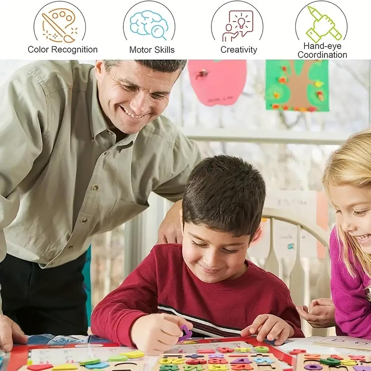 Wooden 3D Puzzle Board Set – Alphabets, Numbers & Shapes (Pack of 3)