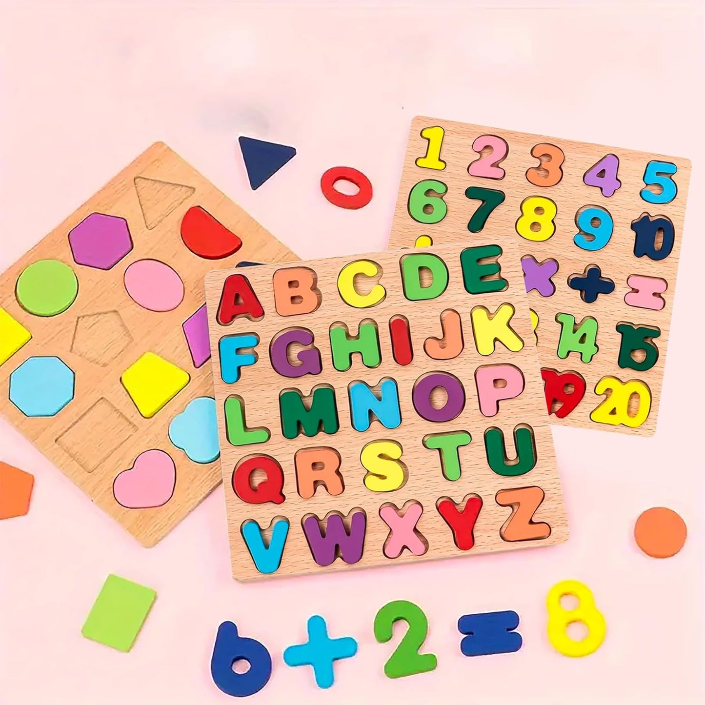 Wooden 3D Puzzle Board Set – Alphabets, Numbers & Shapes (Pack of 3)